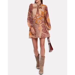 Divine Heritage Paisley Tie Neck Dress Balloon Sleeve Paisley Print Womens S NWT